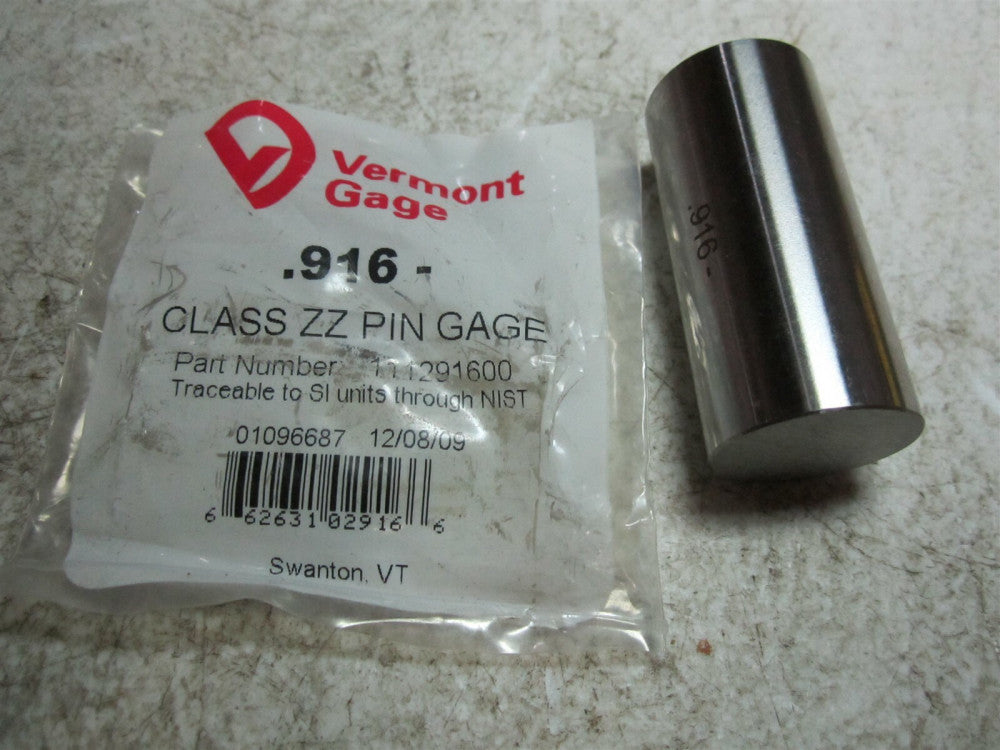 Vermont Gage (111291600) 0.916 Diameter Class ZZ Pin Gage