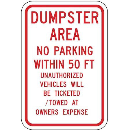 Lyle Dl-019-12Ha Dumpster No Parking Sign,18" X 12, Dl-019-12Ha