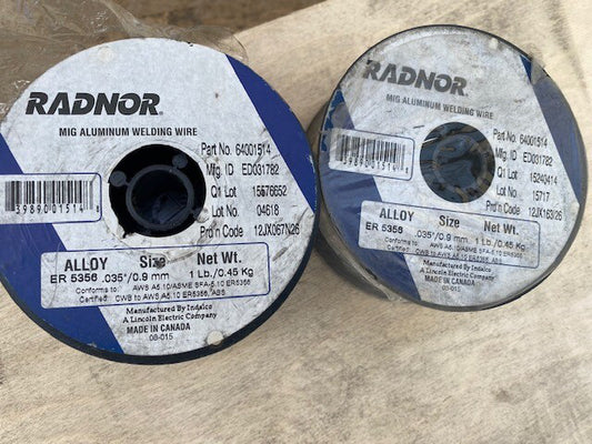 (2) RADNOR MIG Aluminum Welding Wire 64001514 Alloy ER 5356, Size .035”, 1 Lb.Ea