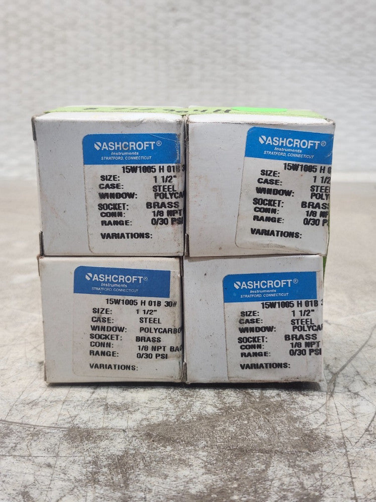NEW IN BOX LOT OF 4 ASHCROFT PRESSURE GAUGE 30PSI 15W1005 H 01B 30#