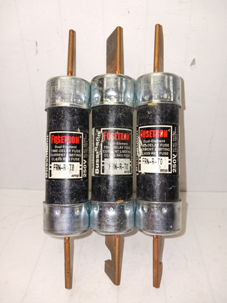 3) BUSSMANN FRN-R-70 DUAL-ELEMENT TIME-DELAY FUSE 250 VAC 125 VAC 70 AMP