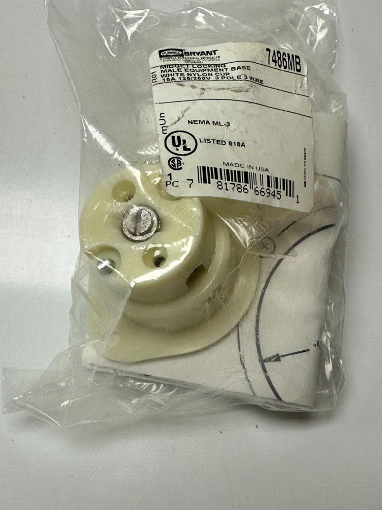 Hubbell Bryant 7486MB Midget Locking Male (Lot of 2) White Nylon 16A 120/250V