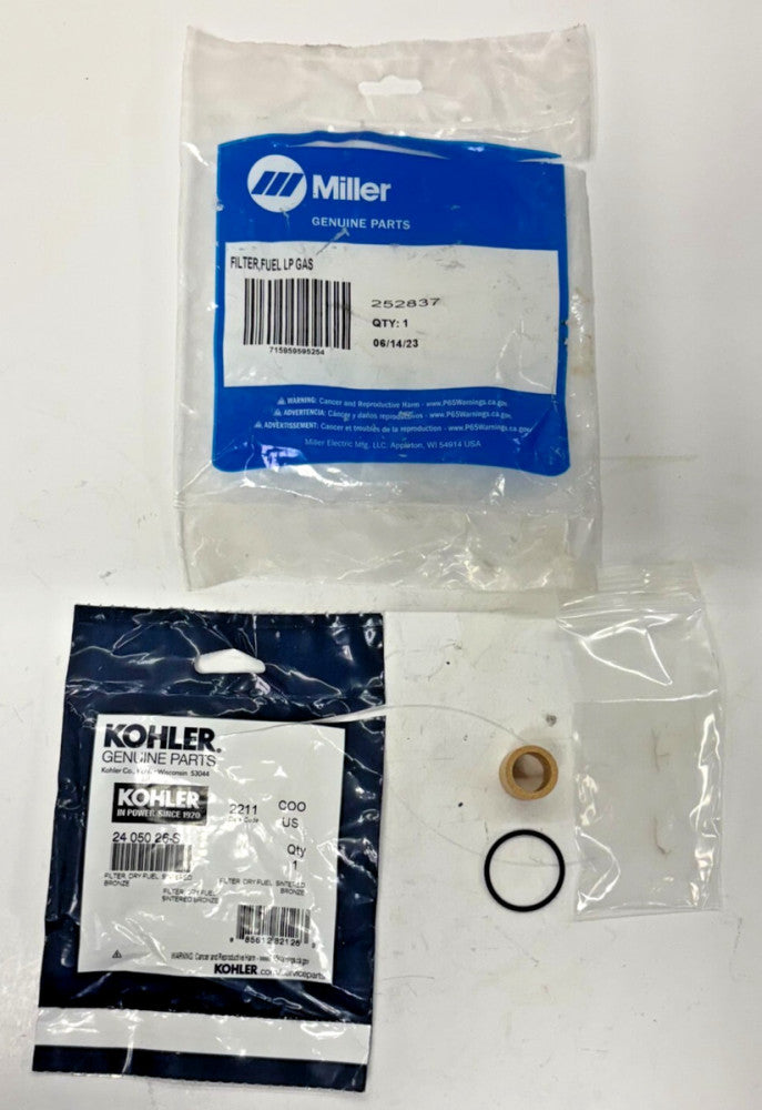 MILLER KOHLER FUEL LP GAS FILTER 252837 2405026-S SINTERED BRONZE 2-PEICES
