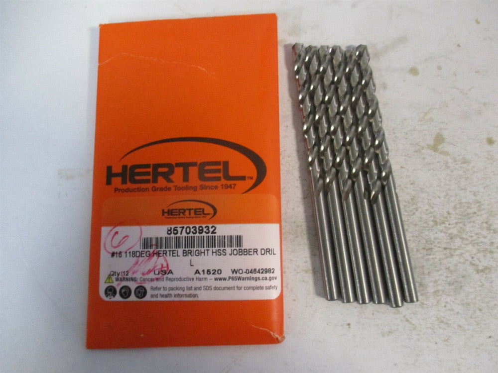 (85703932) #16 2-3/16" x 3-3/8" OAL 118° High Speed Steel Jobber Drill - Qty 6