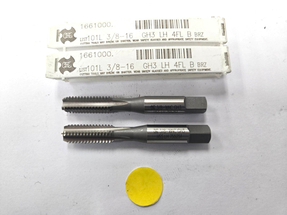 OSG CUTTING TAP WITH BOTTOMING CHAMFER  #3/8-16 NC GH3 LEFT HAND LOT OF 2