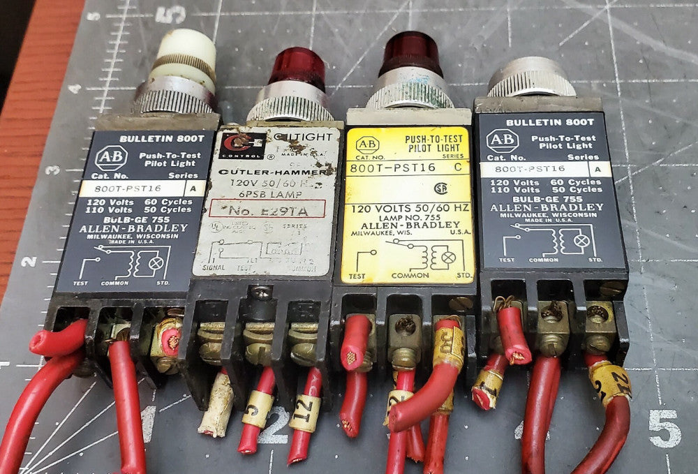 LOT OF 4 120V PUSH TO TEST PILOT LIGHTS E29TA CUTLAR HAMMER 800T-PT16 AB [OF23] 