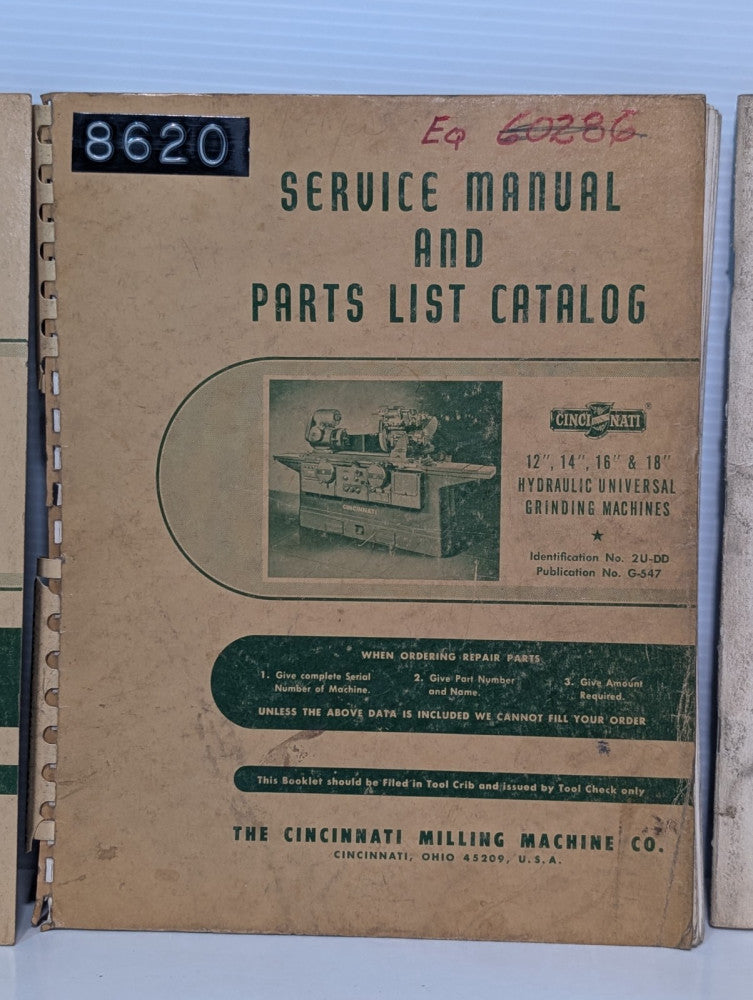 Cincinnati Milling Machine Company G-547 Service Manual and Parts List Catalog