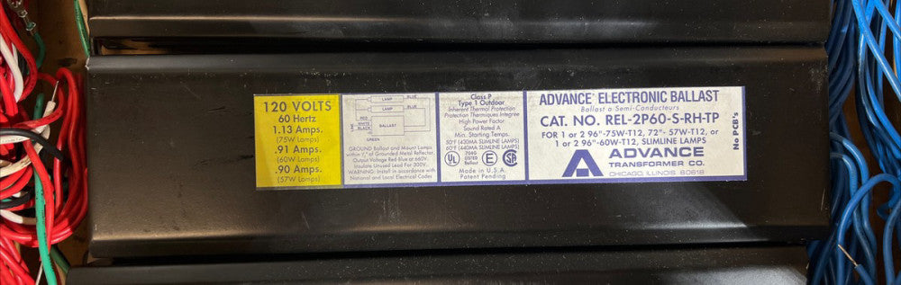 ADVANCE 120V ELECTRONIC BALLAST REL-2P60-S-RH-TP for 75W, 60W, 57W T12 LAMPS Nos