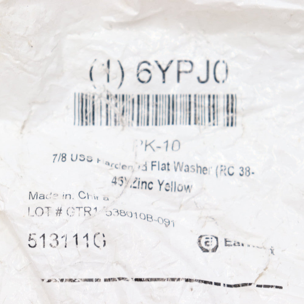 Flat Washer Zinc Yellow Finish Steel 7/8" 513111G