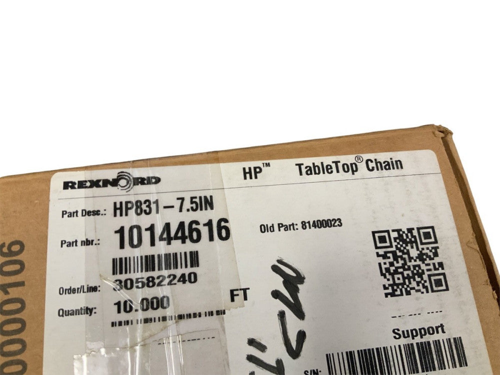 Rexnord HP831-7.5IN Series Solid Top Chain, 7.5" Width, HP Material, 10 ft