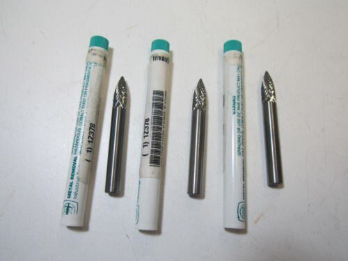 Metal Removal (M41420) 1/4 x 5/8 x 1/4" Pointed Tree Carbide Burs - Lot of 3 
