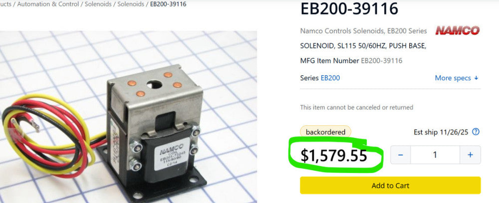 NAMCO EB200 39116 SOLENOID COIL NOS [A5B1]
