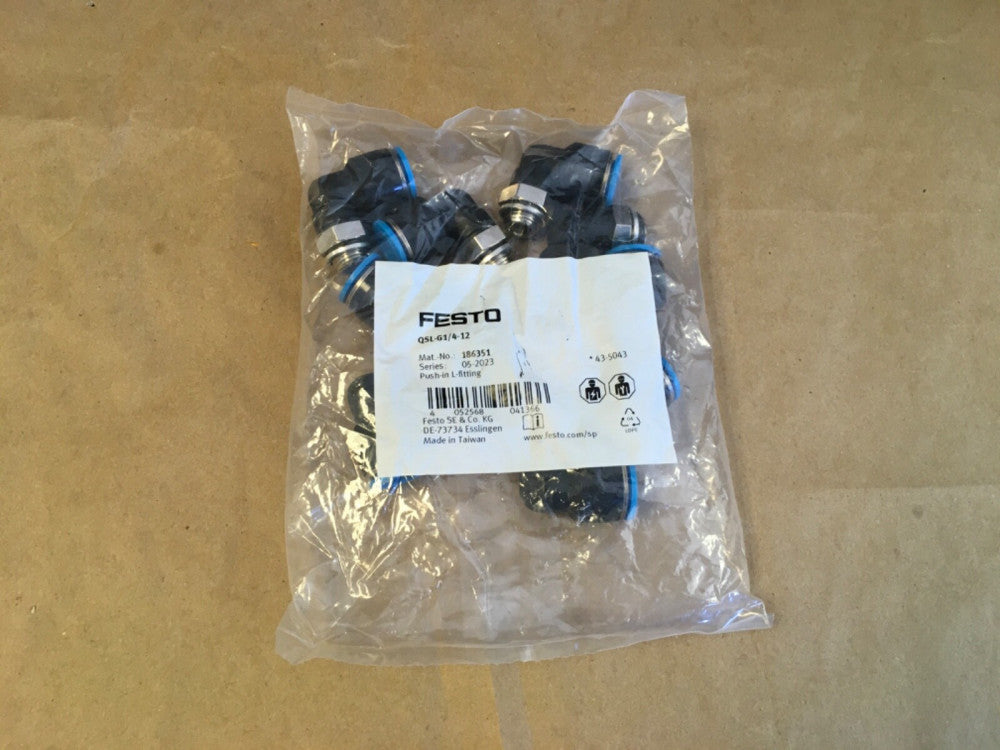 Lot of 10 New Festo QSL-G1/4-12 Push-in L-fittings 186351   (KB)