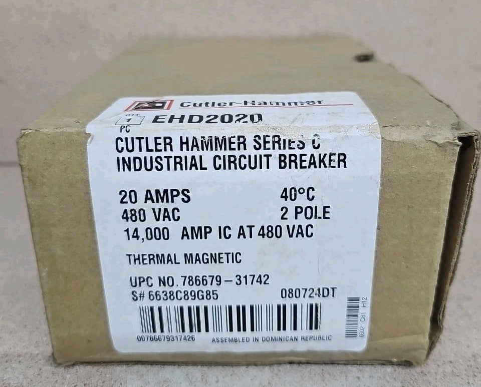 New Take Out Eaton Cutler-Hammer EHD2020 Circuit Breaker EHD14K  20A 2P 480V