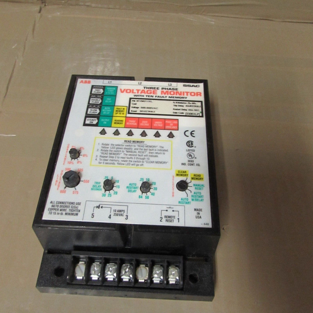 ABB, WVM011RL, 3PH VOLTAGE MONITOR W/ 10 FAULT MEMORY, XLNT TAKEOUT! MAKE OFFER!
