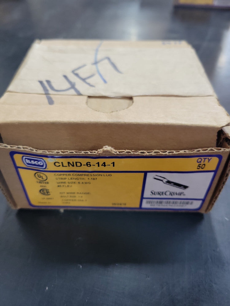 New! Box of 50 Ilsco CLND-6-14-1 Copper Compression Lug