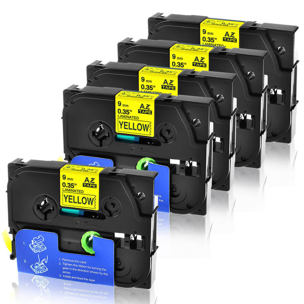 TZe-621 Compatible Brother P Touch Label Maker Tape Cassette Laminated 9mm 5Pack