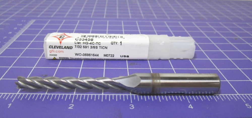 CLEVELAND (C33458) 7/32" HSS 4F Square End Mill 1-3/4" LOC