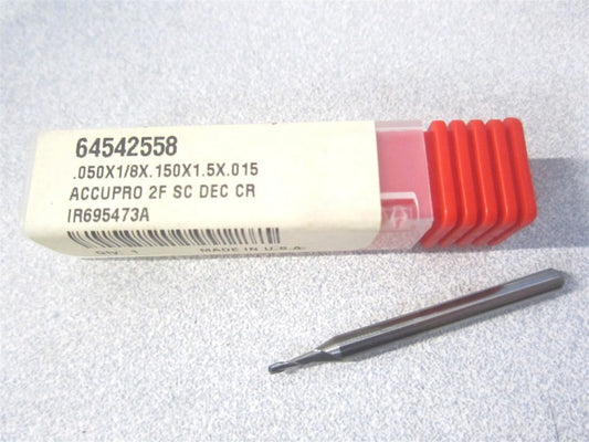 (12463156) 0.0500mm x 0.0150mm x 1-1/2 Solid Carbide 2Fl Corner Radius End Mill 