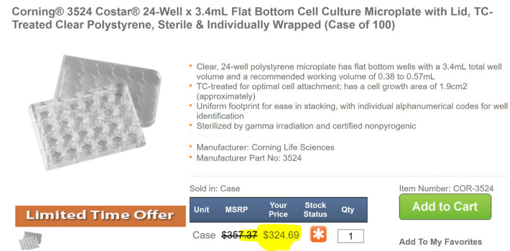 5 Pack 3524  Costar 24-Well Flat Bottom Cell Culture Microplate with Lid [Z1S5]
