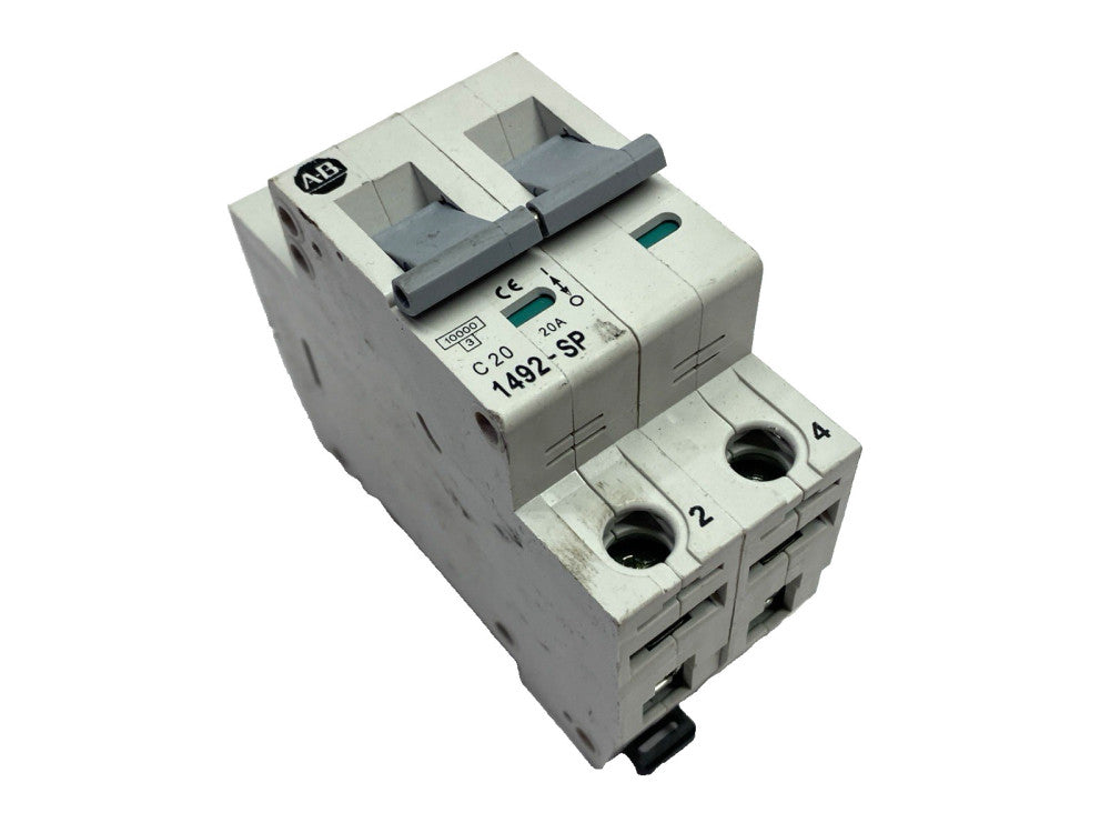 Allen Bradley 1492-SP2C200 Ser. C Circuit Breaker 20A MISSING DIN RAIL LATCH