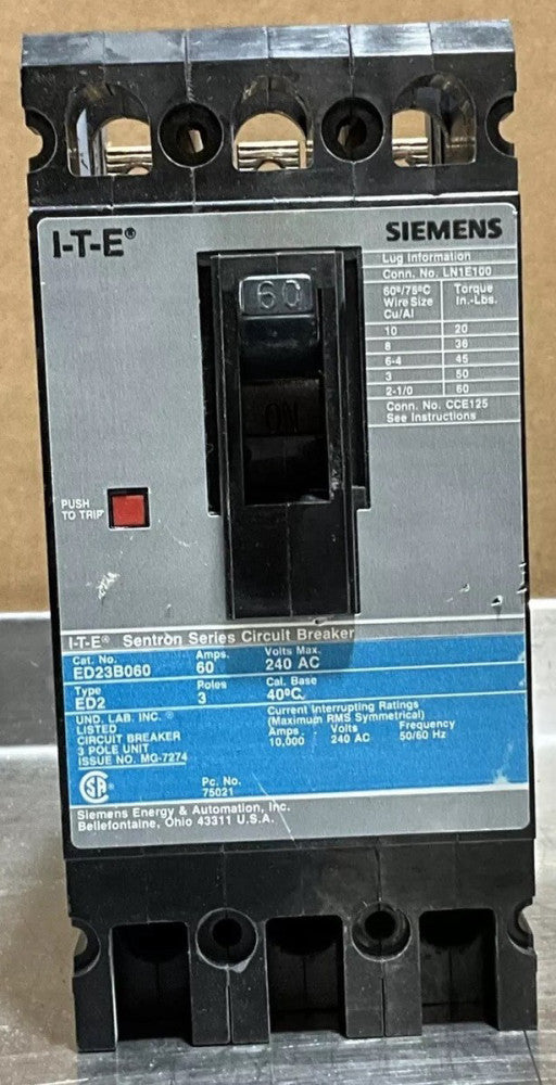 Siemens ED23B060 Circuit Breaker Type ED2 60 Amp 3 Pole Nos Surplus