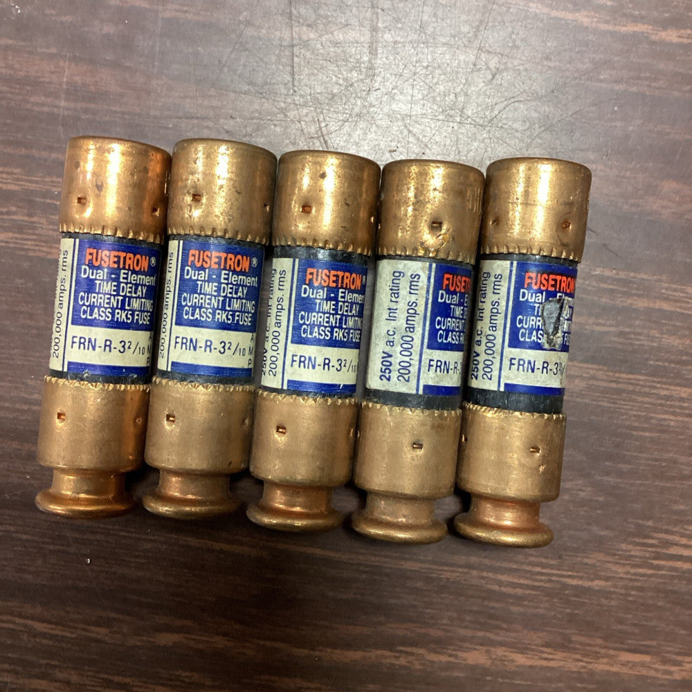 Lot of 5 Bussmann FRN-R 3 2/10 Fusetron Dual Element Fuses 250 Volt