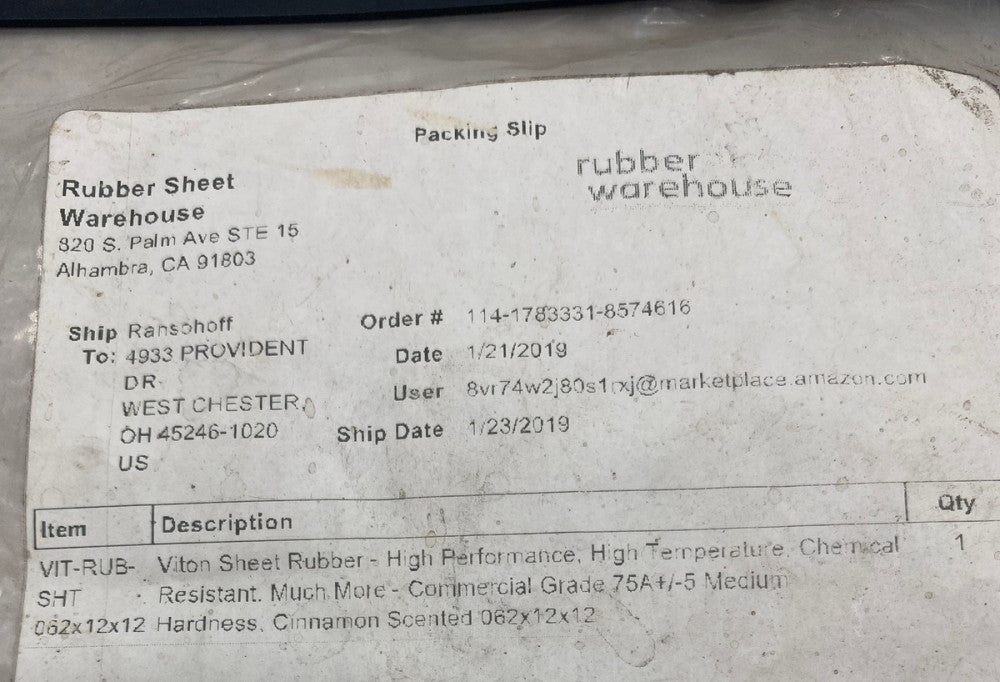 NEW Rubber Warehouse VIT-RUB-SHT Viton Rubber Sheet 12X12X0.62 