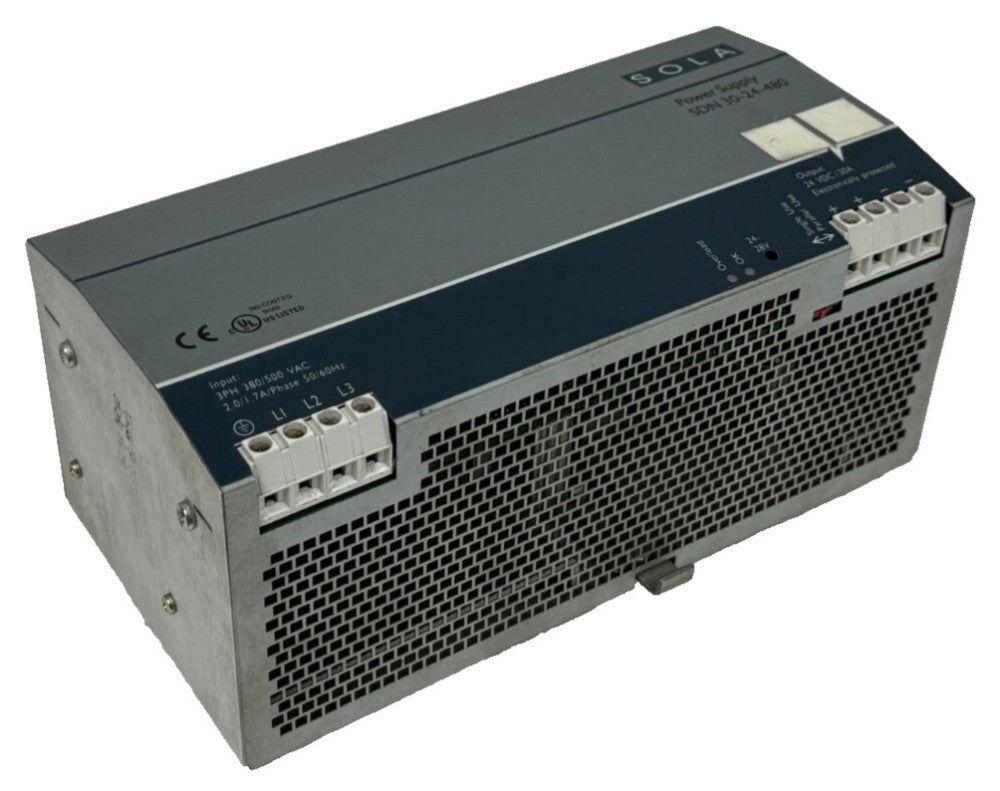 USED SOLA SDN 30-24-480 HEVI-DUTY POWER SUPPLY 380/500VAC 24VDC 30A