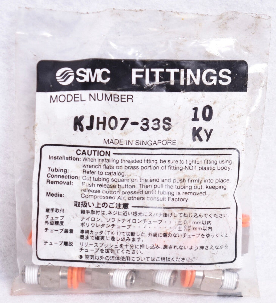 10 Count SMC Pneumatic Push In & Threaded Fittings KJH07-33S  Factory Sealed
