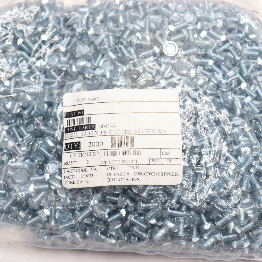 (2000-Pk) Slotted Hex Washer Head Machine Screws 10-32 x 3/8"