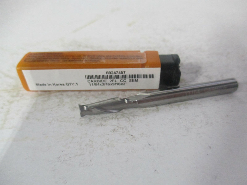 (750147) 11/64" x 9/16" x 3/16" x 2" OAL Solid Carbide 2 Flute Square End Mill 