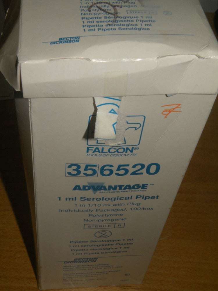 Case of 100 Falcon Serological Pipets Polystyrene 1 ml  pipette  356520