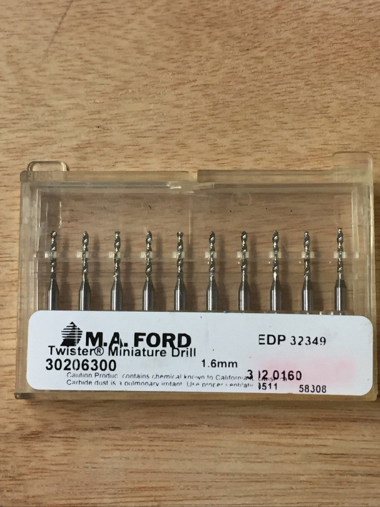 Lot Of 10 M. A. Ford 30206300 Carbide Miniature Drill Bits 1.6mm