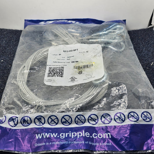 (10 PIECES) Gripple XP2-HG-5FT: 5' Snap Hook Cables Express Hangers No. 2