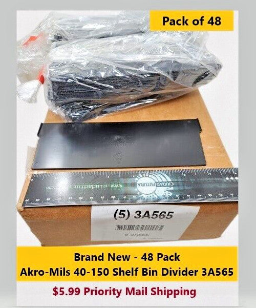 Brand New 48-Pack Akro-Mils 40-150 Parts Shelf Storage Bin Divider 3A565