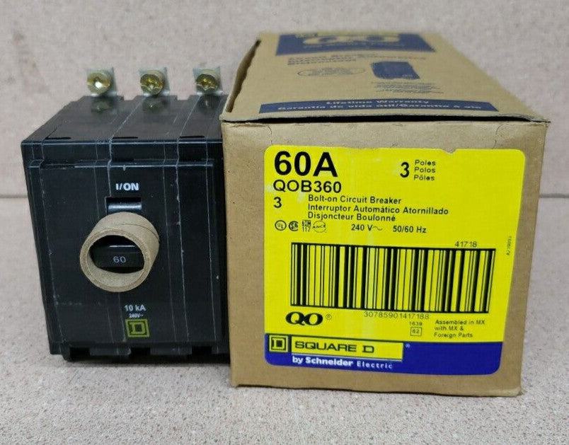 NEW BOX OF 3 Square D QOB360 60Amp Circuit Breaker 3 Pole 240Vac 10kA