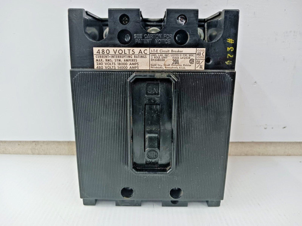 SIEMENS ITE 20 AMP CIRCUIT BREAKER 3 POLE 480 VAC EH3-B020