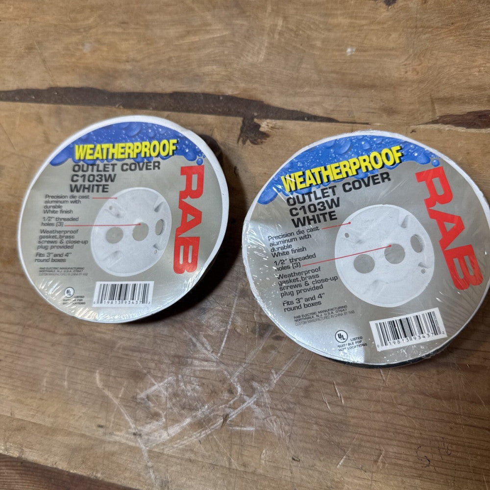 2 RAB C103W Heavy Duty 3 Hole Weatherproof Round Cover White 1/2” Hole 4” Dia