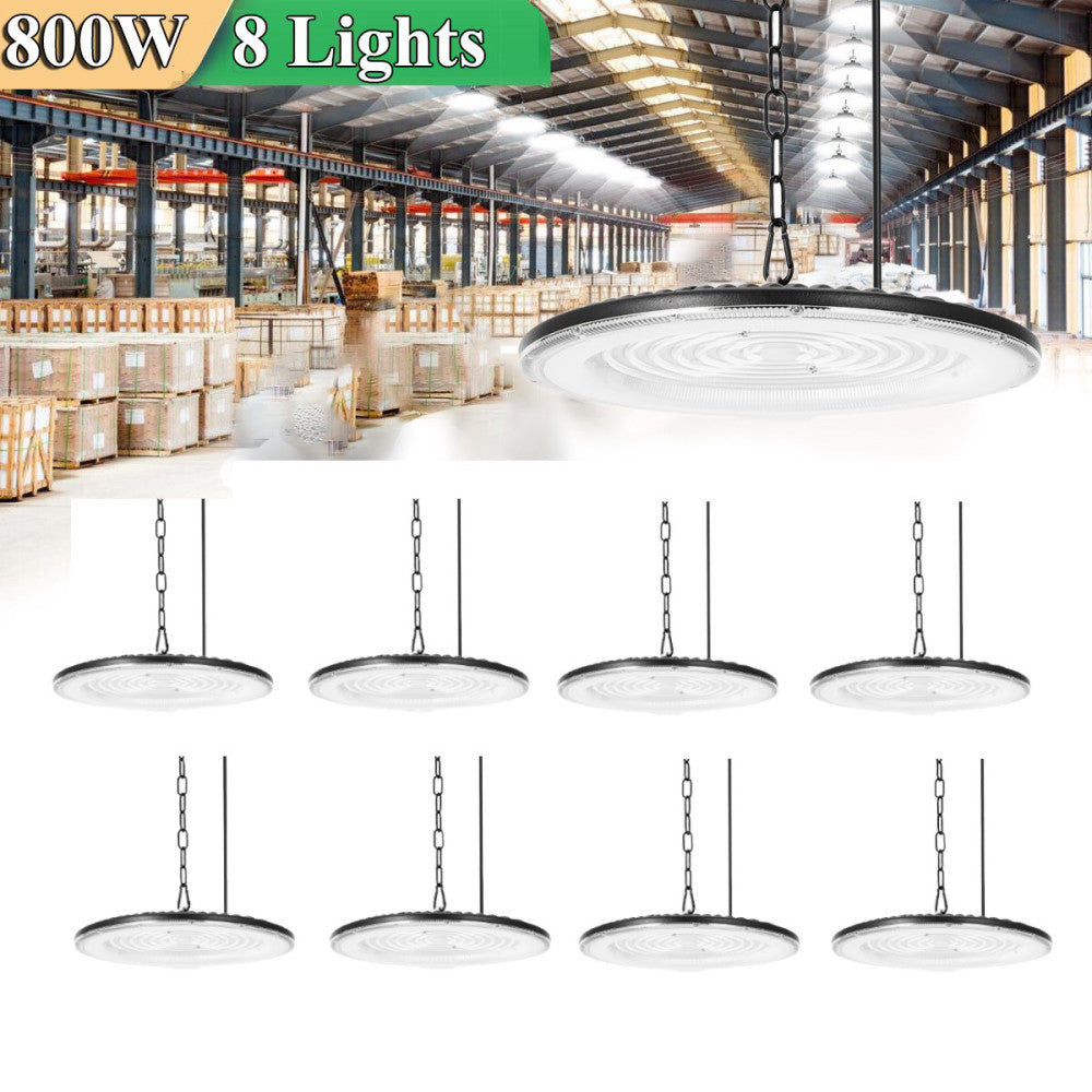 8 PACK 800W Super Bright Warehouse LED UFO High Bay Lights Factory Shop GYM Lamp