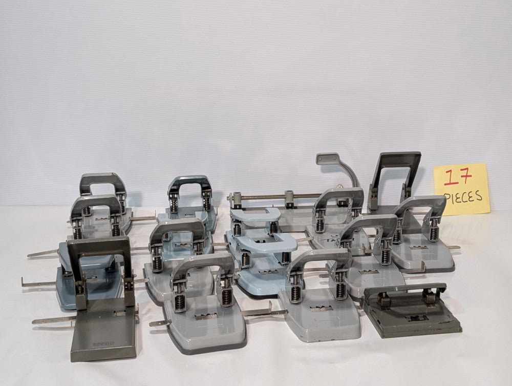 Lot of 17 Hole Punchers with Guides, (16) 2-Hole Punchers, (1) 3-Hole Puncher