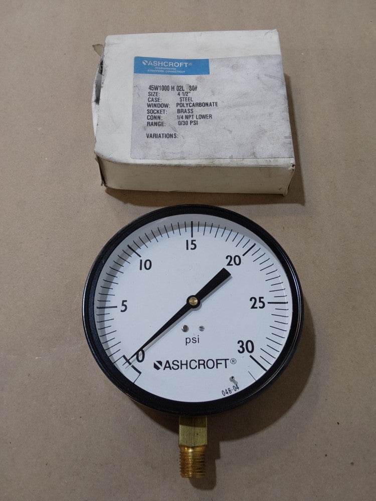 Ashcroft Pressure Gauge 4-1/2" 45W1000 H 02L 30/V-AGZ  - 30 PSI Pressure or Vac