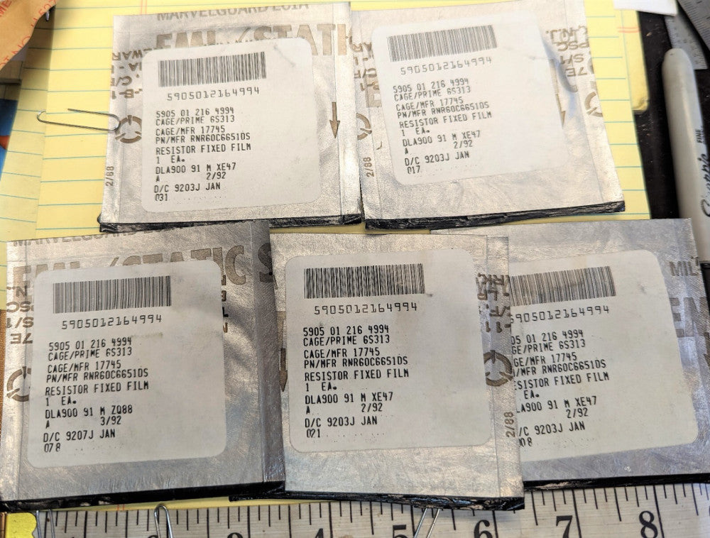 Bag of (5) Vishay Mil-Spec 6.65 Kilohm Film Resistor RNR60C6651DM -0.5% [OF54]