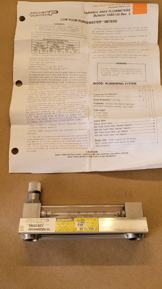 NOS Fischer & Porter 10A6131N Low Flow Purgemaster Meter