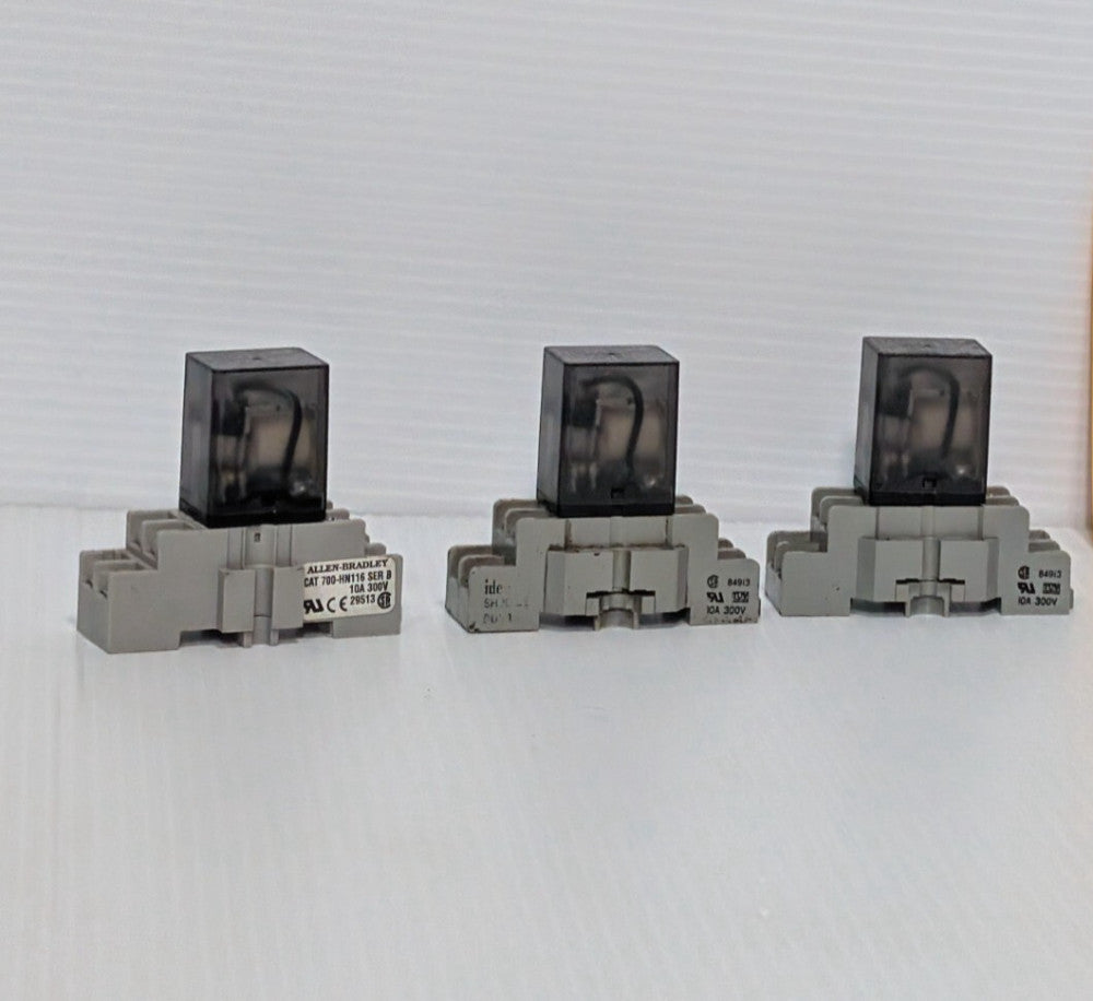 (3) Allen Bradley 700-HN116 Socket Base w/ Potter+Brumfield K10P-11A15-12 Relays