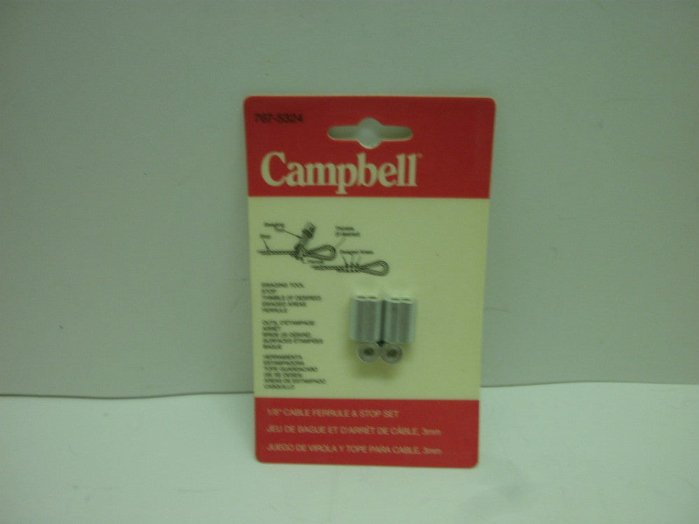 CAMPBELL 767-5324 1/8" (3mm) CABLE FERRULE & STOP SET NEW IN PKG.