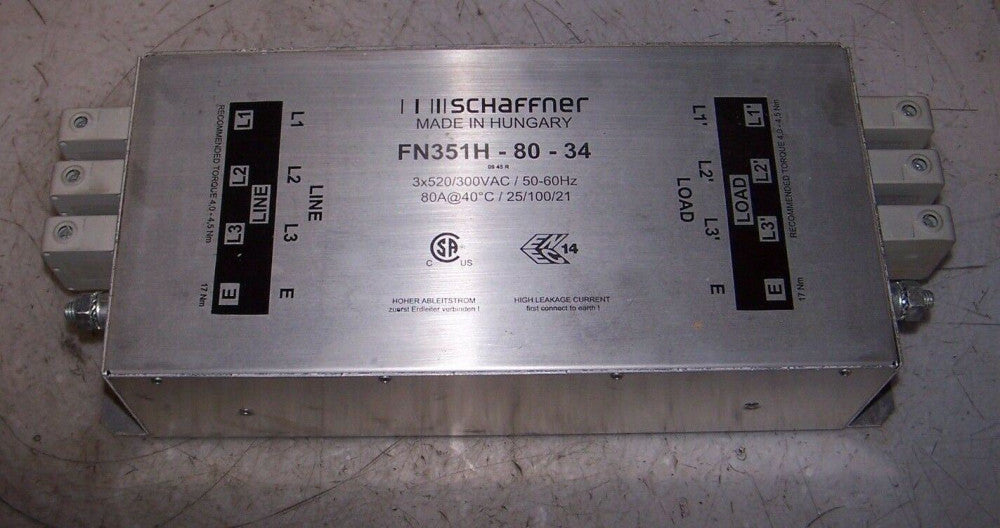 SCHAFFNER FN351H-80-34 POWER LINE FILTER 80 AMP 3X520/300 VAC
