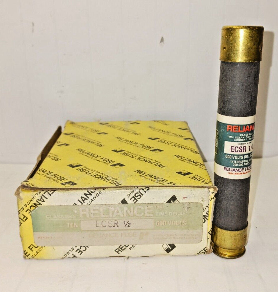 9) NEW ECSR1/2 RELIANCE TIME-DELAY DUAL-ELEMENT FUSE 1/2 AMP 600 VAC  LOT OF 9
