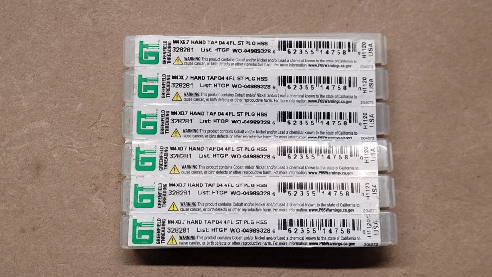 Lot of 6 Greenfield 328281 M4 X 0.7 Hand Taps D4 4FL Straight Plug HSS
