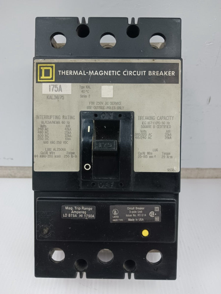 New Square D 175 Amp Thermal-Magnetic Circuit Breaker 3 Pole 600 VAC KAL36175